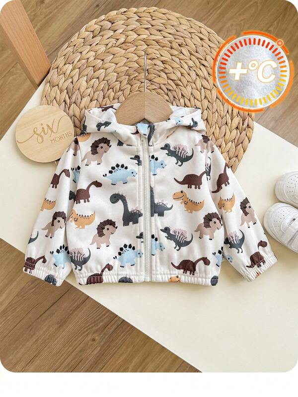 SHEIN Chaqueta con capucha con estampado de dibujos animados linda para bebé recién nacida, informal y versátil para otoño/invierno