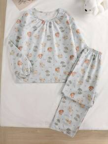 Teen Girl Casual Cartoon Dog Print Long Sleeve Top And Pants 2 Pieces Pajama Set, Blue Kids Dog Print Pajamas Dog Pajamas Kids - Blue - View 7