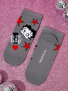 Betty Boop x SHEIN 5 Pairs Soft & Breathable Moisture-Wicking Casual Women Ankle Socks With Heart & Dog Fashionable And Cute Colorful Short Socks Reinforced Toe & Heel For Durabiliy Sumner All-Match,Gift Ideas,Party,Holiday,Valentine's Day - Multicolor - View 14
