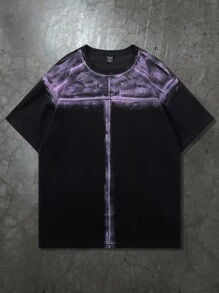 ROMWE MEN Street Life Men's T-Shirt With Artistic Brushstroke Spray Effect, Casual Short Sleeve For Spring/Summer, 2000s Style - Black - View 3