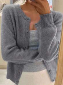 INAWLY Solid Button Through Cardigan For Spring And Autumn,Long Sleeve Tops Fall Winter Cloth For Women