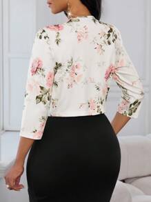 SHEIN Lady Áo khoác vest mỏng dành cho nữ phù hợp với mọi mùa Áo khoác blazer nữ họa tiết hoa trang phục công sở dành cho nữ vào mùa thu/đông - Nhiều màu - Xem 2