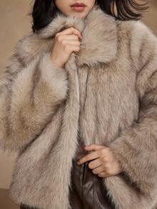 DAZY 女士宽松休闲长袖仿皮草时尚外套秋冬女式大衣