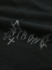 ROMWE MEN Casual Conjunto de camisetas para hombre, diseño americano de calle con efecto cebra, estampado gráfico en inglés, conjunto de manga corta - Gris - Ver 8