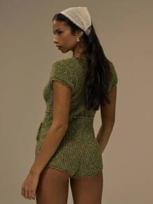 MUSERA 圆领针织修身纽扣连体裤，秋季可爱街头风，适合节日、农舍乡村、复古风等多种场合，也适合秋冬季、晚宴、新年、假日、春夏等季节穿着。 - 橄欖綠 - 查看 3