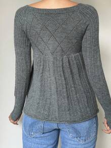 SHEIN EZwear 秋冬女士常规纯色圆领前扣长袖开衫