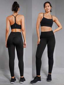GLOWMODE 26" Fleece Rest & Refresh High Waist Workout Leggings With Side Pockets Fall Winter - Black - View 5
