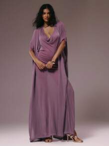 MUSERA Đầm maxi dệt kim xuyên thấu cổ tròn rộng, xẻ tà bên hông kiểu cánh dơi, thích hợp cho mùa đông, hè, đi nghỉ mát, lễ hội, hẹn hò, dự đám cưới, sinh nhật, câu lạc bộ, tiệc brunch gợi cảm, đi chơi trên du thuyền, tiệc tùng, thanh lịch, Ibiza, dịp đặc biệt, nữ tính, dễ thương. - Màu tím - Xem 5