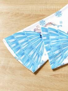 SHEIN ModeFlare Wear Young Girls' Casual Princess Print Cartoon Short Sleeve T-Shirt And Bell-Bottoms Two Pieces Set Suitable For Summer, For Christmas