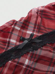 ROMWE J-Fashion 女式复古甜美格子印花溜冰裙 - 紅色 - 查看 5