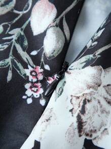 Sweetra 女士花卉印花腰带优雅 A 字裙，度假风格 - 黑色 - 查看 4