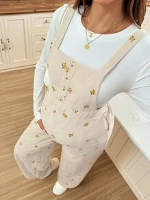 SHEIN Autumn And Winter Casual Fashion Versatile Loose Comfortable Wide Strap Maternity Jumpsuits - Apricot - View 6