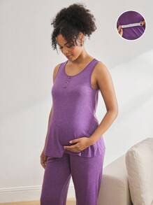 Moonlight&Mama Soft & Skin-Friendly Casual Loungewear Maternity Pajama Set - Purple - View 3