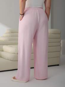Solflare Pantalones largos casuales de talla grande en color rosa, moda para primavera y verano