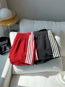 Comfortcana Lightweight Woven Fabric Women's Mini Track Shorts For Everyday Casual Style Training Shorts - Red - View 5