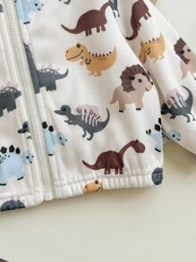 SHEIN Kapuzenjacke für Neugeborene, Mädchen, mit süßem Cartoon-Print, lässig und vielseitig für Herbst/Winter, Dinosaurierjacke für Babys, Reißverschlussjacke für Babys, Frühlings- und Herbstjacke für Babys, Dinosaurierjacke für Kleinkinder, Reißverschlussjacke für Kleinkinder