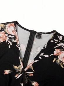 Gownix Women's Elegant Black Floral Jumpsuit,V-Neck Long Sleeve Wide Leg Pants,Spring And Summer Dining Wear,Commuting Autumn/Winter Teacher Outfits - Multicolor - View 6
