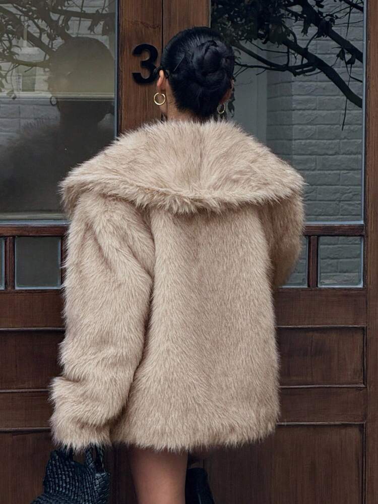 Women's Solid Color Oversized Lapel Long Sleeve Loose Faux Fur Jacket Women Coats