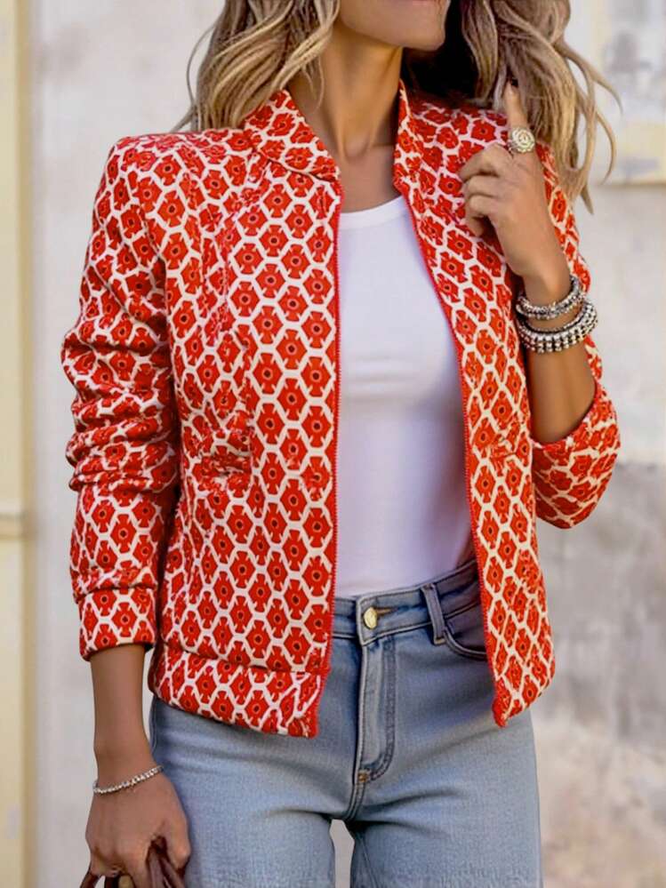 Brillora Women's Full Print Long Sleeve Zipper Front Casual Regular Jacket, Red Jacket Women, Printed Jacket Women, Lightweight Jacket Women, Orange Jacket Women, Summer Jacket Women,Bohemian,Boho Chic,Boho Women Clothing,Western Wear Women,Western,Old Money Style Women,Business Casual Woman,Halloween Costumes Women In Fall/Winter - Red - View 9