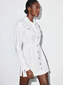 Maija Robe en jean décontractée pour femmes avec boutons à l'avant de couleur unie