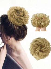 4英寸凌乱发髻真人发片自然卷曲凌乱发髻带松紧带发髻发片马尾接发女士万圣节服装接发