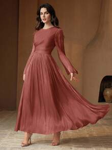 Anewsta Women's Long Sleeve Dress, Elegant & Versatile For Commuting, Spring & Autumn - Redwood - View 3