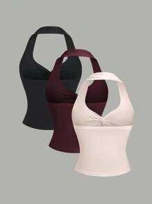 Sweetra Women's Y2K Sexy Twist Halter Versatile Simple Pleated Camisole - Multicolor - View 2