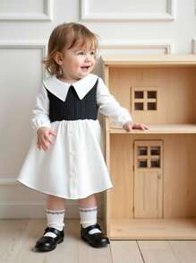 SHEIN 女婴时尚休闲二合一衬衫裙，适合春秋季日常穿着 - 彩色 - 查看 1