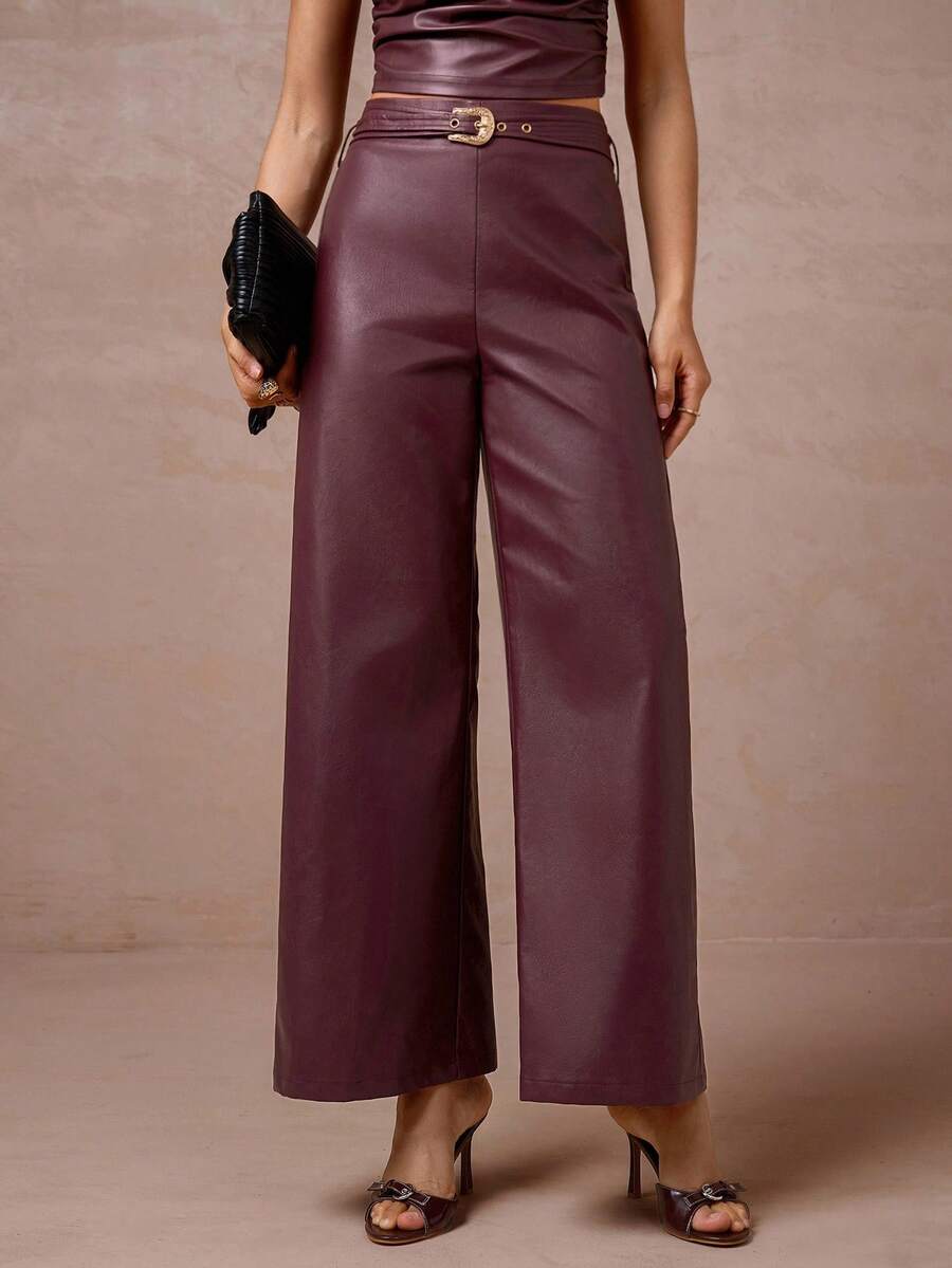 Lumalex Fall/Winter Collection Women's High Waist Straight Leg Pants With Faux Leather Belt Included Elegant Suit Pants Everyday Glamorous, Party, Going Out, Dates Essential, Birthday Gift, Teacher's, Business Casual, Luxury , Elegant For Women, New Year's Eve ID Al-Adha Al-Adha Party