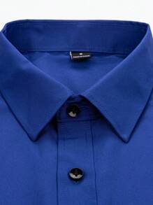 Manfinity Mode Camisa casual de manga larga con botones para hombre, de corte slim y versátil, para otoño - azul real - Ver 5