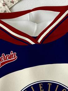 SHEIN Happikins Toddler Girls Casual Retro Letter & Number Badge Graphic Loose Fit Crew Neck Comfortable Knit Long Sleeve Sweatshirt, Suitable For Autumn/Winter Fall - Multicolor - View 4