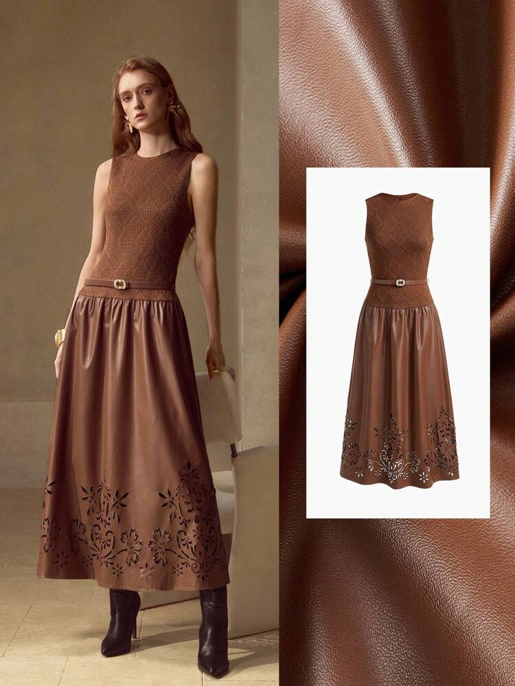 PU LEATHER BELTED DRESS