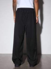 ROMWE MEN Street Life Pantalon de survêtement à jambe droite pour hommes avec un design effet flamme et strass dans un style américain de rue - Noir - Voir 3