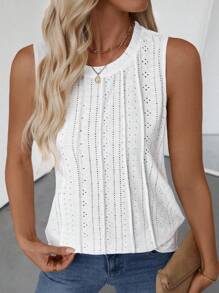 EMERY ROSE Women's Crew Neck Sleeveless Textured Casual Tank Top, Spring/Summer Fashion - White - View 5
