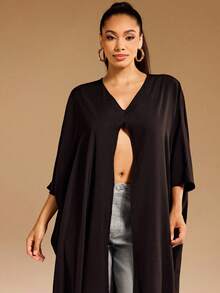Vixey Blusa larga de gasa con hombros caídos, mangas sueltas y bajo con abertura - Negro - Ver 3