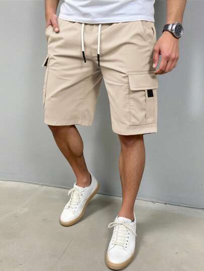 Manfinity Homme 男式纯色松紧腰带口袋工装短裤