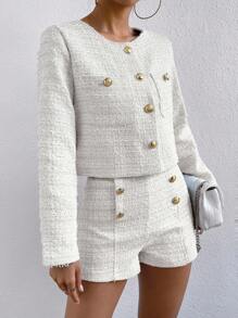 Chiquease Button Front Jacket & Shorts Fall Cloth For Women
