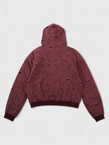 ROMWE MEN Grunge Punk Men's Streetwear Distressed Effect Hoodie Sweatshirt, American Style Design - Red - View 3