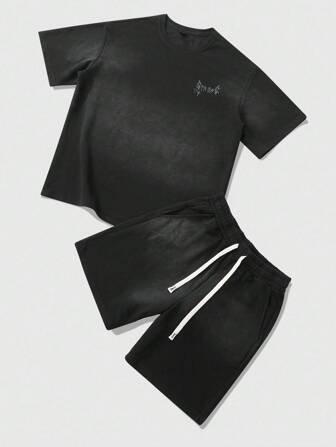 Street Life Men's T-Shirt Set, Street American Design Zebra Effect English Graphic Print Short Sleeve Outfit Set