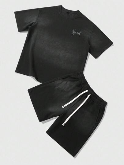 Street Life Men's T-Shirt Set, Street American Design Zebra Effect English Graphic Print Short Sleeve Outfit Set