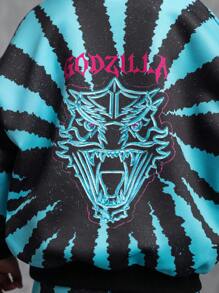 GODZILLAxKONG X SHEIN 男童两件套连帽长袖运动衫和裤子针织运动服套装 - 薄荷綠 - 查看 5