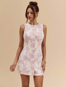 SHEIN BAE Autumn/Winter Solid White And Pink 3D Floral Textured Mini Dress,Fitted Silhouette,Summer Elegant Date Parties Clubs Bridesmaid Dresses - Baby Pink - View 3