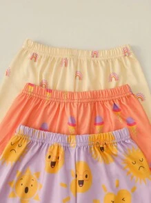 6pcs/Set Girls' Cute Casual Comfortable Multi-Color Ice Cream & Sun Print Camisole Underwear Set