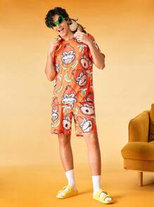 Fun & Quirky Cartoon Cute Mischievous Men's Pajama Set - Multicolor - View 4