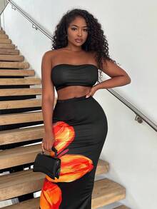 Alexandranx 2 件装 2025 新款夏季海滩度假日常性感短款抹胸 + 花卉印花裙女式套装 - 彩色 - 查看 4