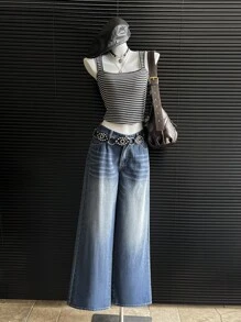 Attitoon 女式简约休闲蓝色牛仔裤