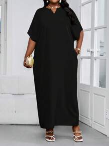 SHEIN Lady Váy dạ hội tay ngắn màu xanh huỳnh quang cỡ lớn dành cho nữ, váy dài thướt tha, váy tắm cô dâu đi biển, váy dài ôm dáng cho nữ - màu đen - Xem 5