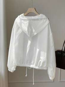 SHEIN EZwear 秋冬女式简约休闲纯色梭织轻薄拉链连帽夹克 - 白色 - 查看 3