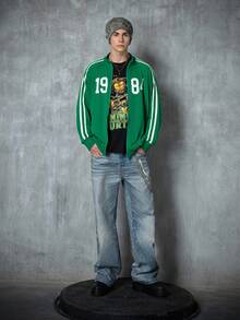 TEENAGE MUTANT NINJA TURTLES | SHEIN Men's Casual Cartoon Graphic Zip-Up Stand Collar Jacket - Green - View 3