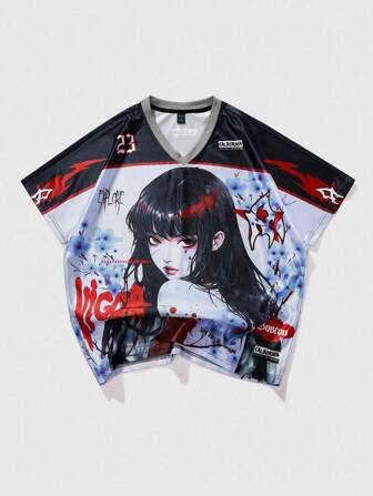 Street Life Men's Anime Print Short Sleeve T-Shirt, Suitable For Spring/Summer